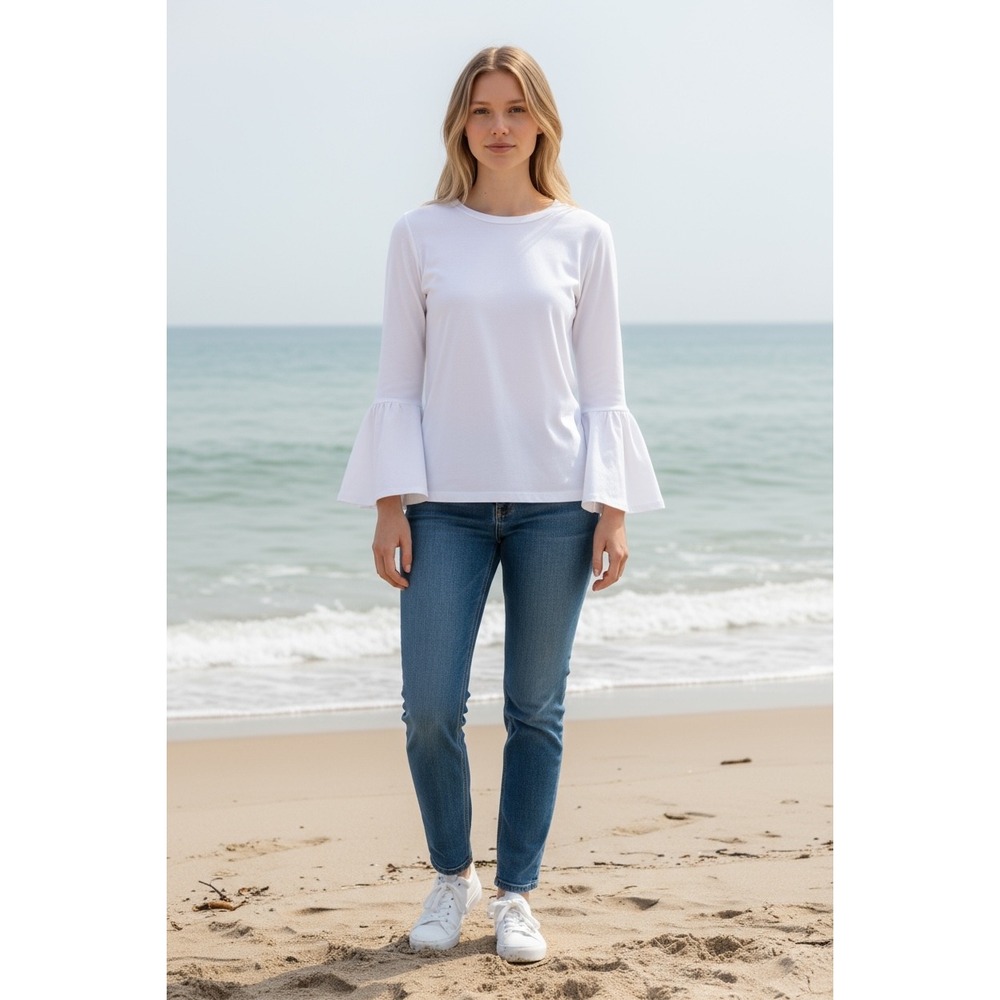 Banana Republic White Designer Tee Bell Sleeve Cotton Modal‎ Casual Top XS